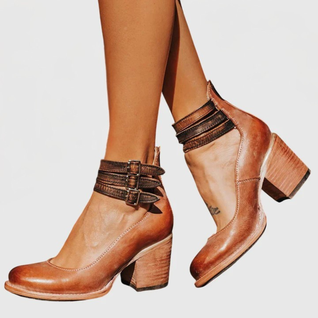Elegant Ankle Boots for Women Buckle-Strap Block-Heel