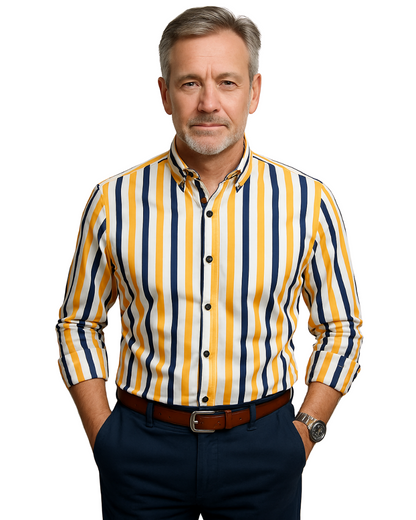 Classic Striped Shirt for Men Button-Down Long-Sleeve