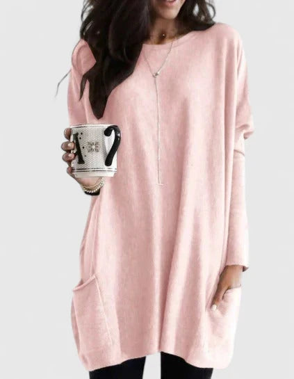Comfortable Tunic Dress for Women Round-Neck Oversized