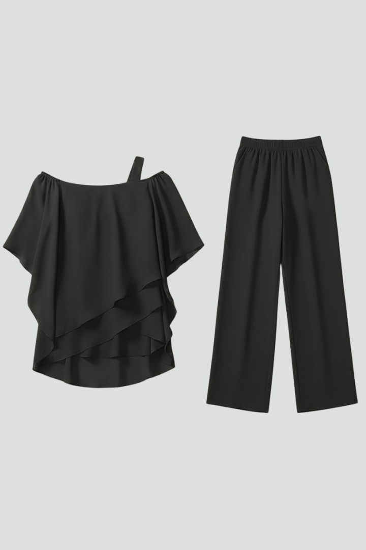 Elegant Two-Piece Set for Women Off-Shoulder Ruffle Wide-Leg