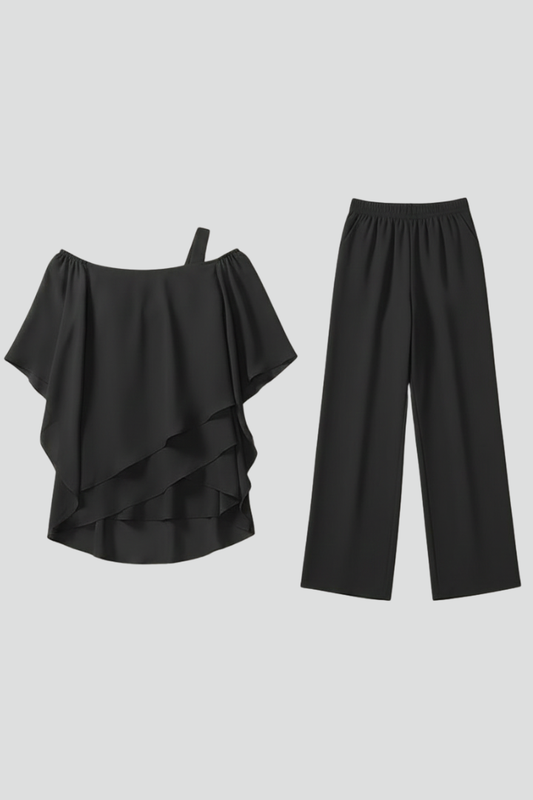 Elegant Two-Piece Set for Women Off-Shoulder Ruffle Wide-Leg