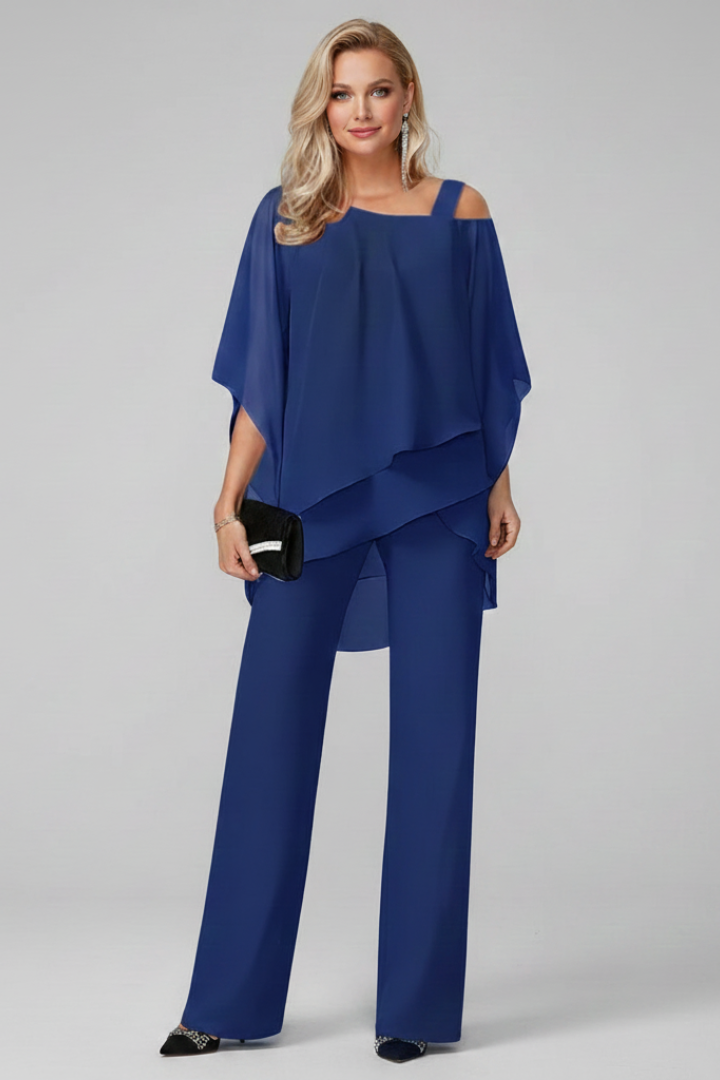 Elegant Two-Piece Set for Women Off-Shoulder Ruffle Wide-Leg