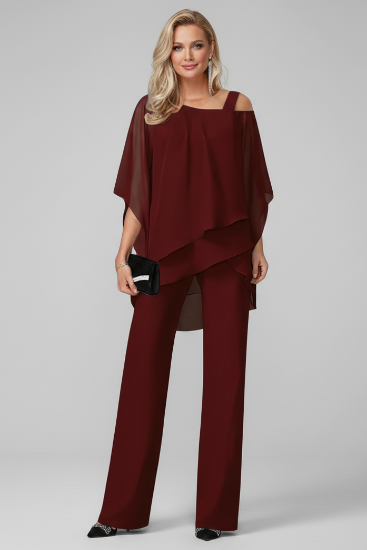 Elegant Two-Piece Set for Women Off-Shoulder Ruffle Wide-Leg