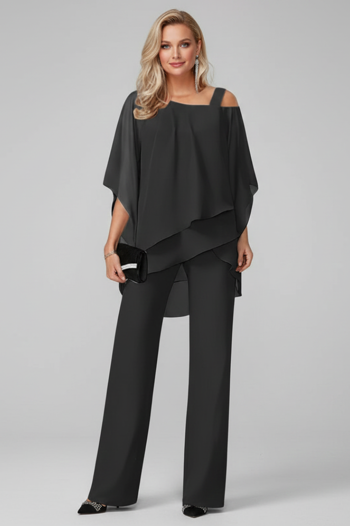 Elegant Two-Piece Set for Women Off-Shoulder Ruffle Wide-Leg