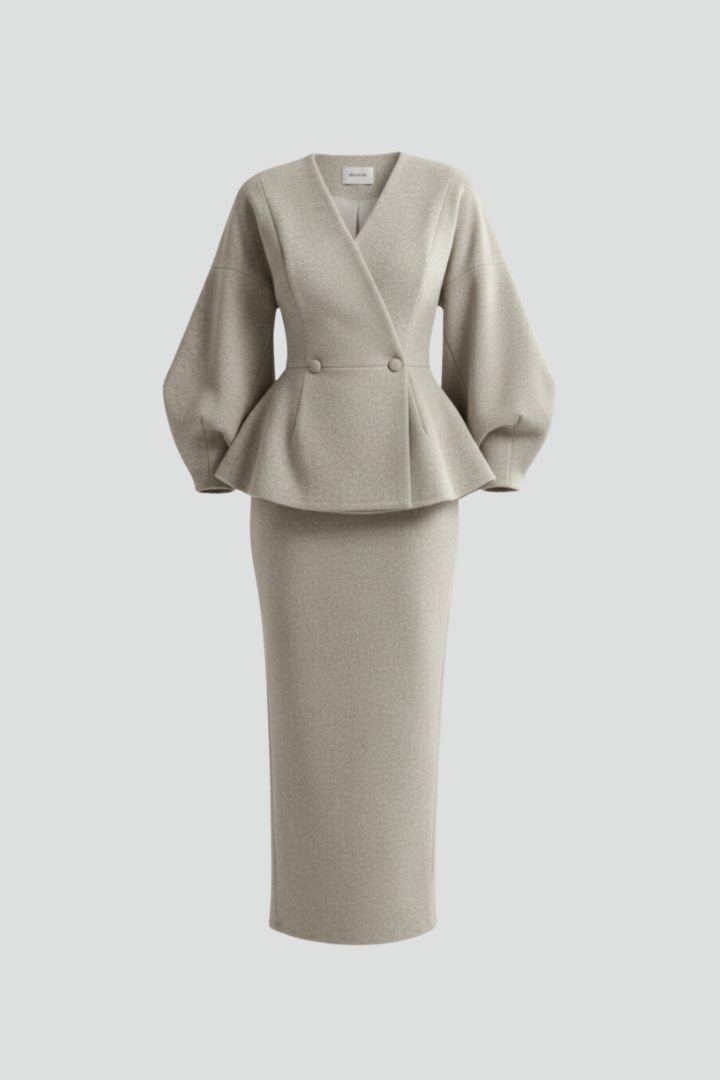 Elegant Two-Piece Set for Women Peplum Blazer Pencil-Skirt