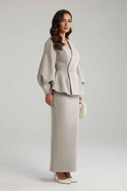 Elegant Two-Piece Set for Women Peplum Blazer Pencil-Skirt