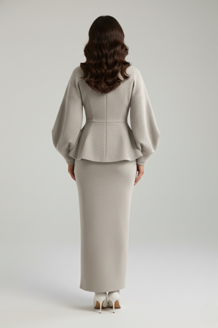Elegant Two-Piece Set for Women Peplum Blazer Pencil-Skirt
