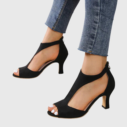 Elegant Booties for Women Cutout Peep-Toe Block-Heel