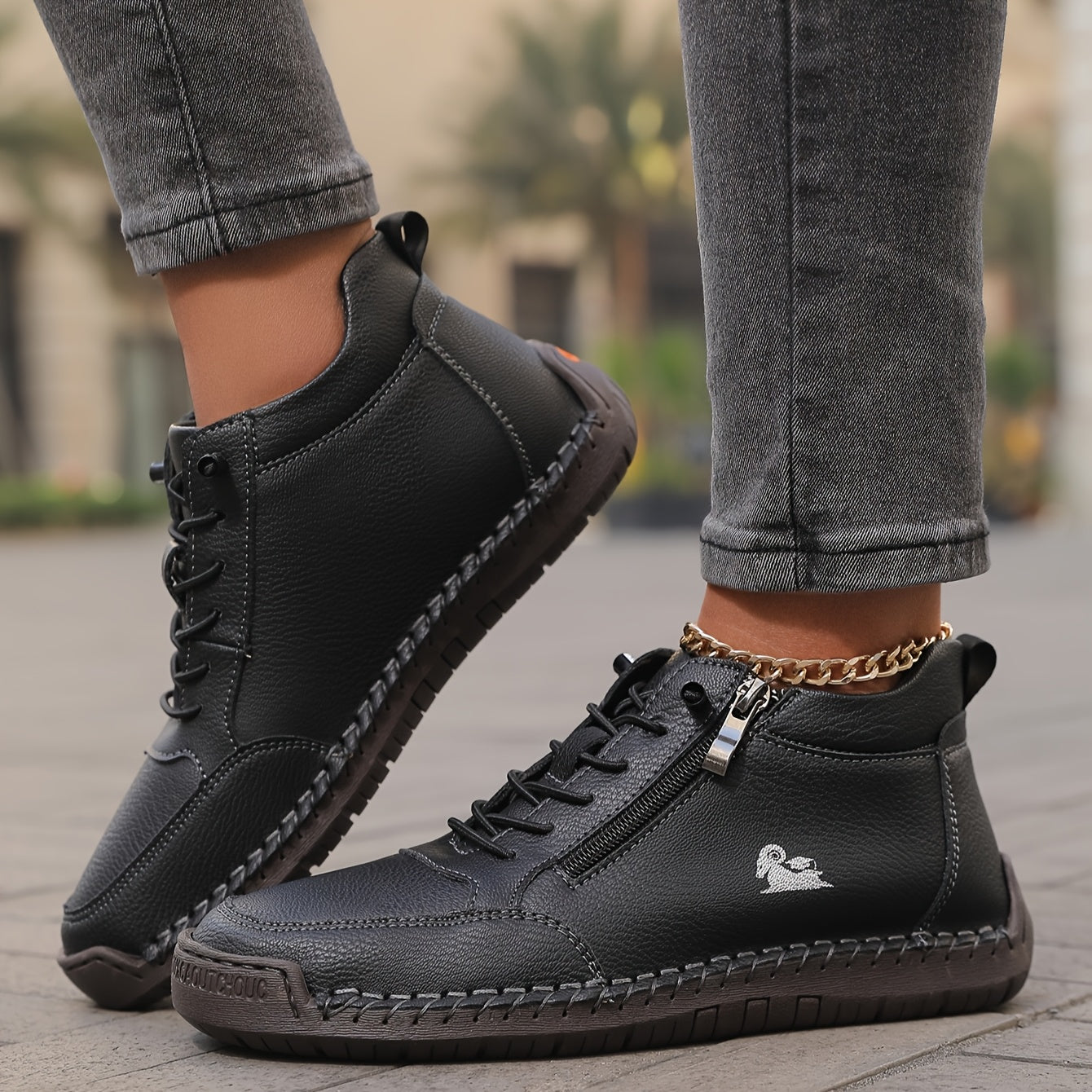 Stylish Ankle Boots for Women Lace-Up Zip-Up Round-Toe
