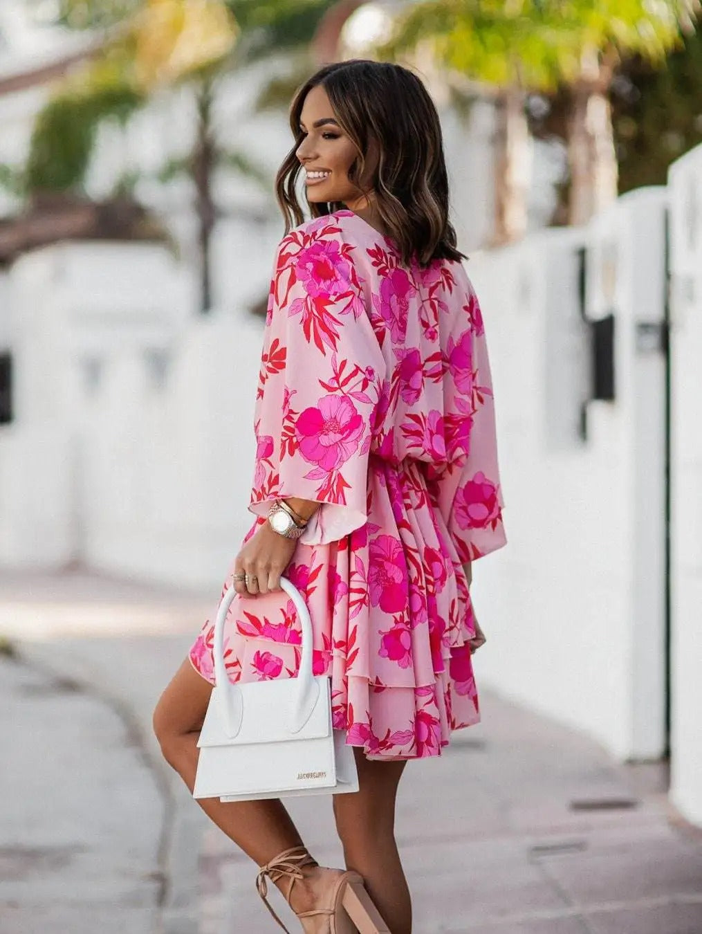 Stylish Mini Dress for Women Floral Tiered Wrap