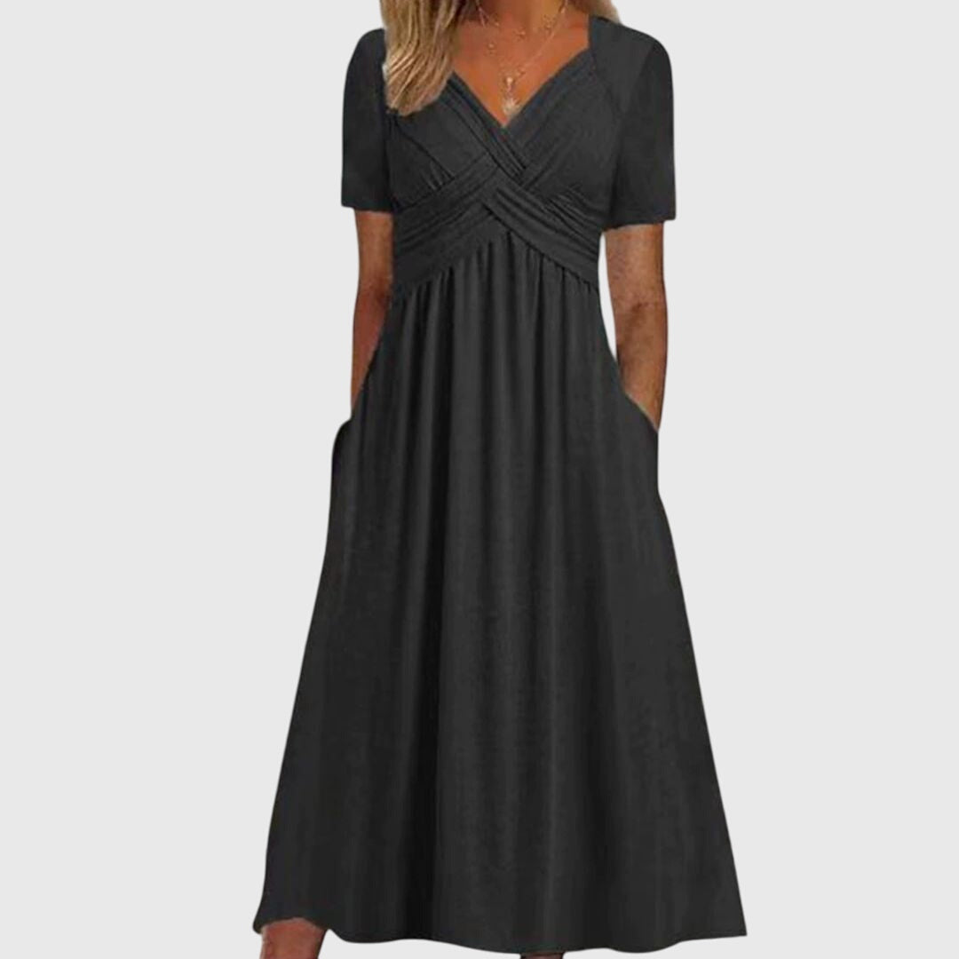 Elegant Wrap Midi Dress for Women V-Neck Short-Sleeve