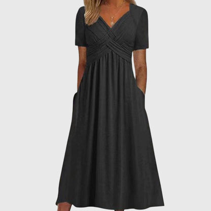 Elegant Wrap Midi Dress for Women V-Neck Short-Sleeve