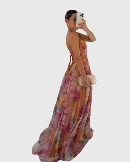 Elegant Maxi Dress for Women Spaghetti-Strap Floral-Print