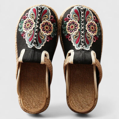 Elegant Embroidered Mules for Women Floral-Print Espadrille Slip-On