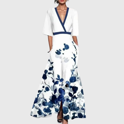 Elegant Wrap Maxi Dress for Women V-Neck Floral-Print