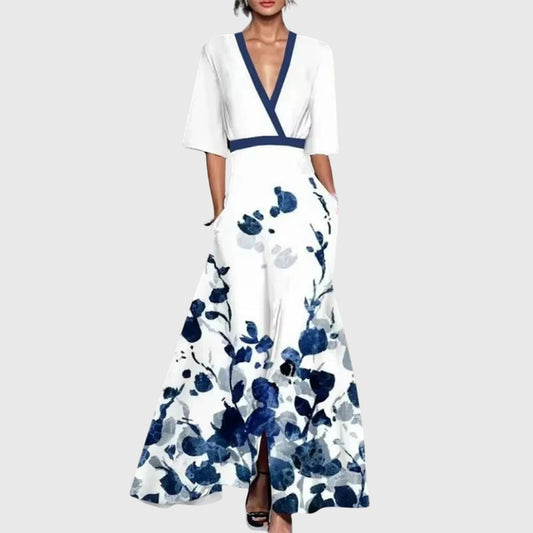 Elegant Wrap Maxi Dress for Women V-Neck Floral-Print