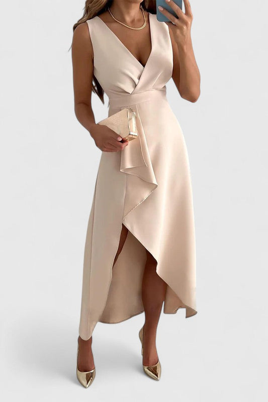 Elegant Wrap Dress for Women Sleeveless High-Low Ruffle-Hem