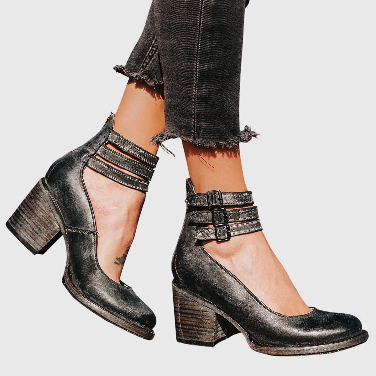 Elegant Ankle Boots for Women Buckle-Strap Block-Heel