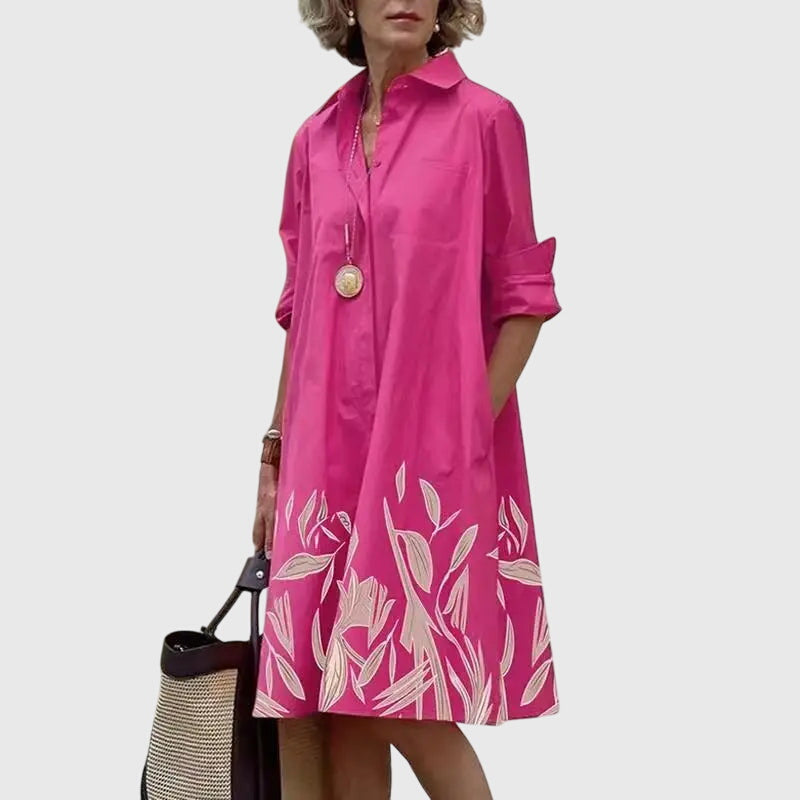 Elegant Shirt Dress for Women Collared Long-Sleeve
