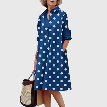 Elegant Shirt Dress for Women Collared Long-Sleeve