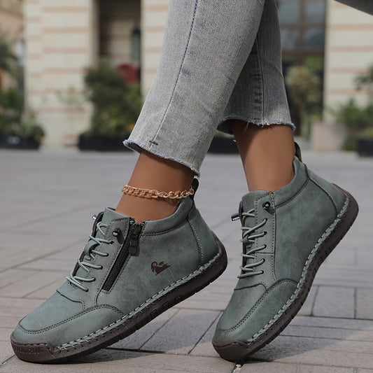 Stylish Ankle Boots for Women Lace-Up Zip-Up Round-Toe