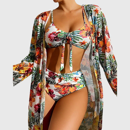 Stylish Bikini Set for Women Tie-Front Floral-Print Cover-Up
