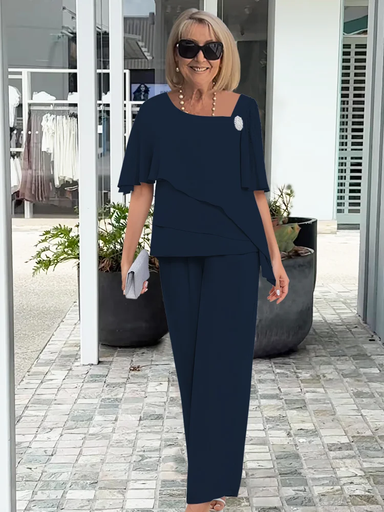 Elegant Two-Piece Set for Women Ruffle-Sleeve Wide-Leg