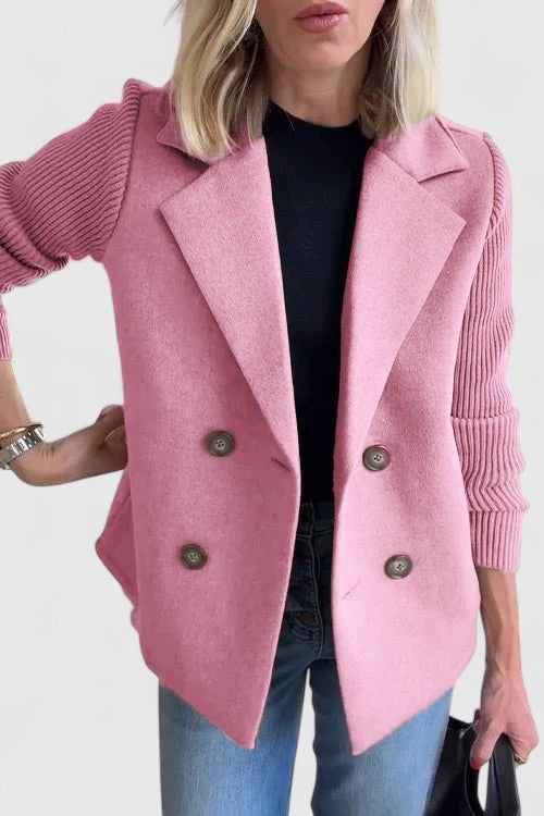 Elegant Blazer for Women Double-Breasted Notch-Lapel Long-Sleeve