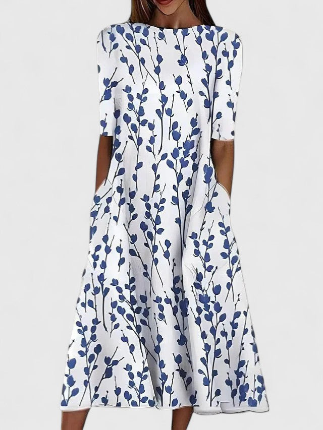 Elegant Midi Dress for Women Fit-and-Flare Floral-Print