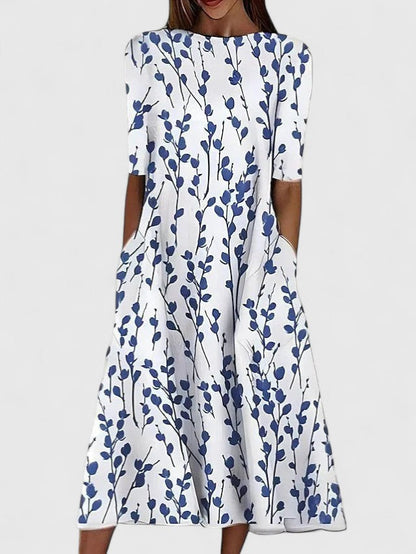 Elegant Midi Dress for Women Fit-and-Flare Floral-Print