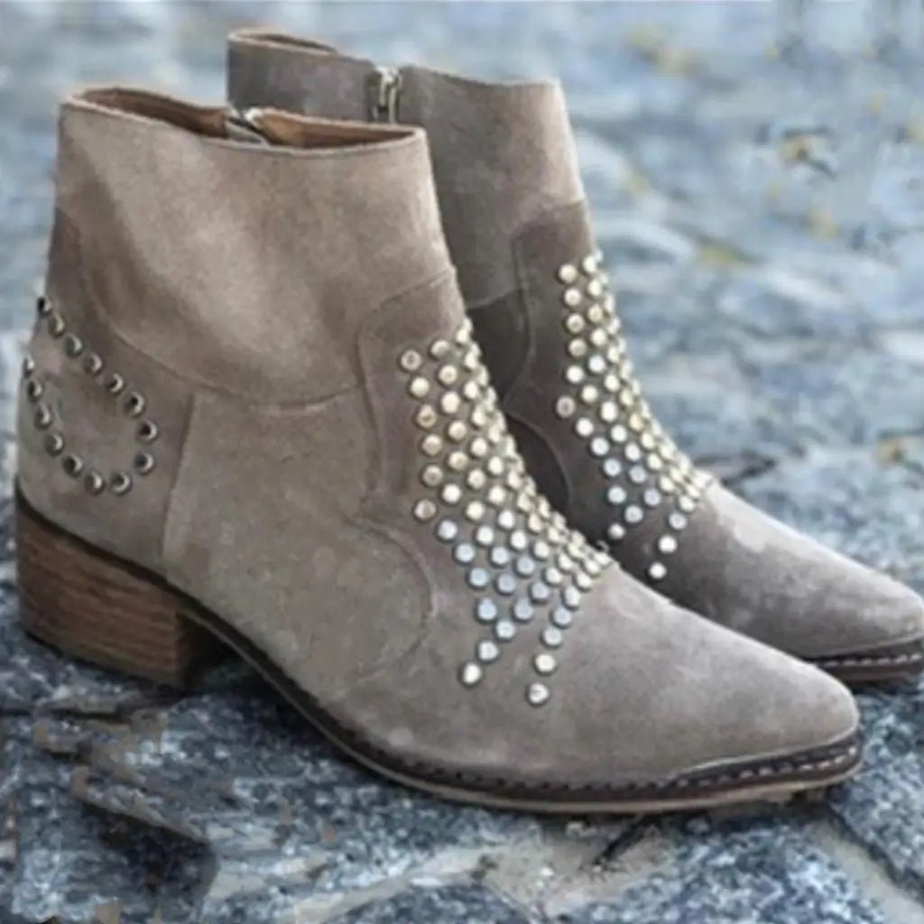 Stylish Ankle Boots for Women Studded Pointed-Toe Chunky-Heel