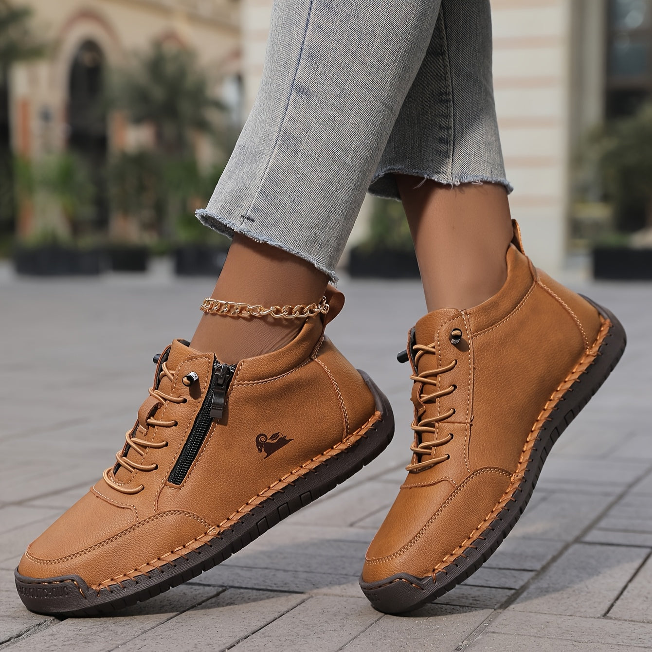 Stylish Ankle Boots for Women Lace-Up Zip-Up Round-Toe