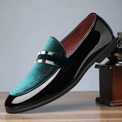Classic Penny Loafers for Men Velvet Buckle-Strap Patent