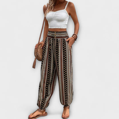 Stylish Harem Pants for Women Ethnic-Print Elastic-Ankle Drawstring