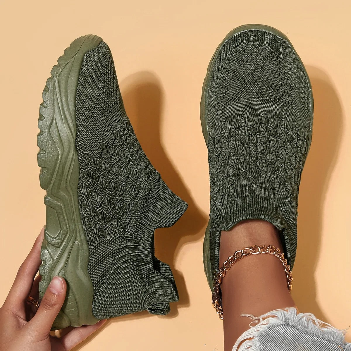 Comfortable Knit Sneakers for Women Slip-On