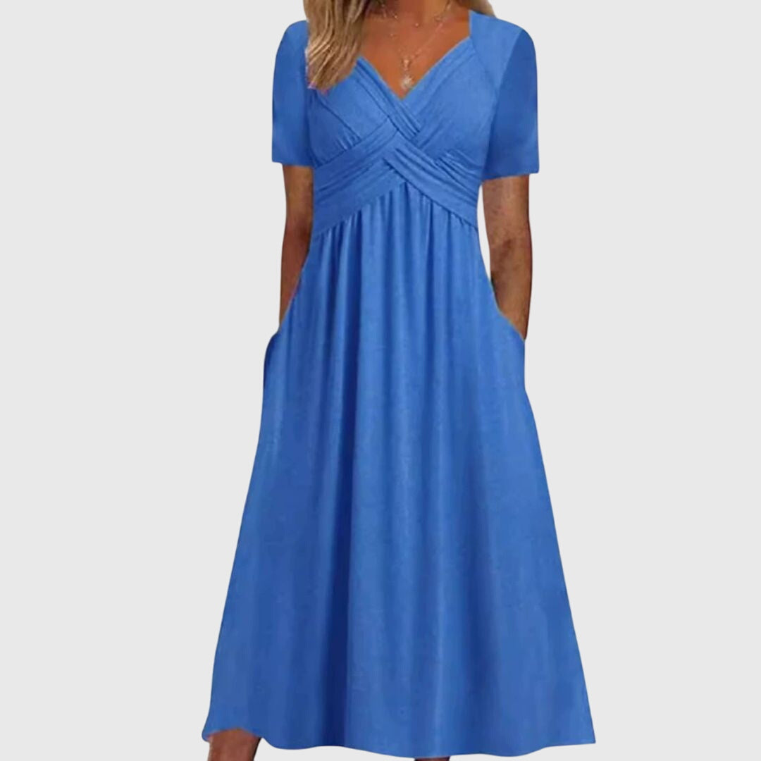 Elegant Wrap Midi Dress for Women V-Neck Short-Sleeve