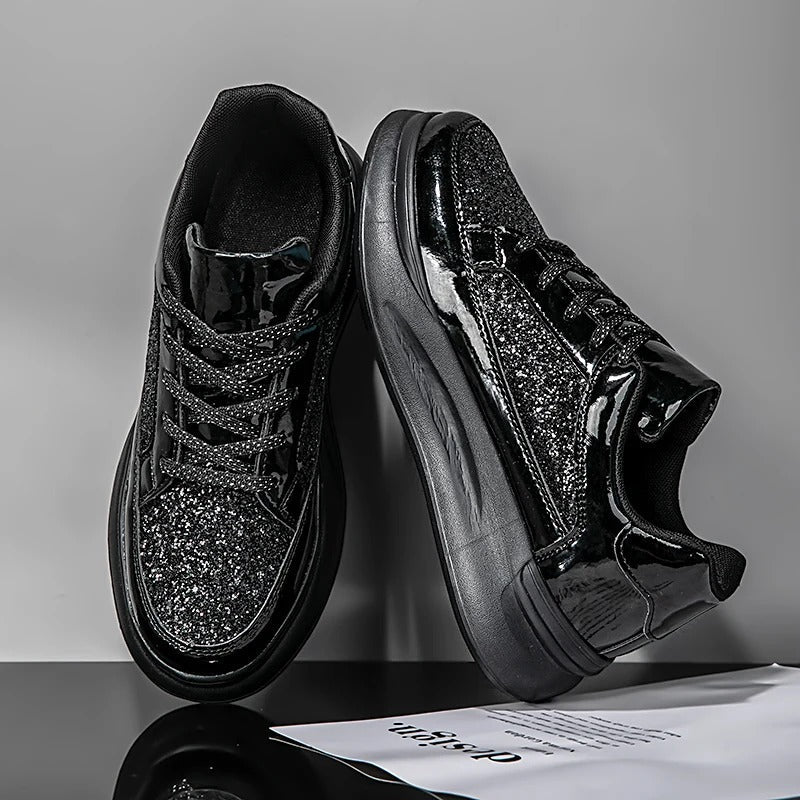 Comfortable Platform Sneakers for Women Glitter Lace-Up