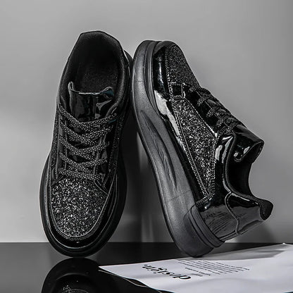 Comfortable Platform Sneakers for Women Glitter Lace-Up