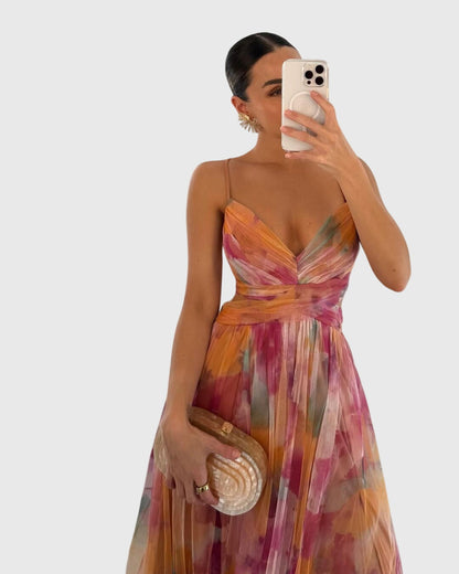 Elegant Maxi Dress for Women Spaghetti-Strap Floral-Print