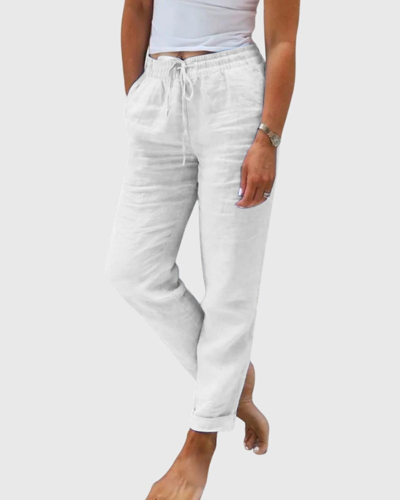 Effortless Linen Pants for Women Drawstring Cuffed-Ankle
