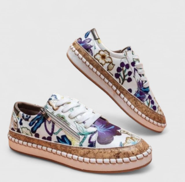 Comfortable Platform Sneakers for Women Floral-Embroidered