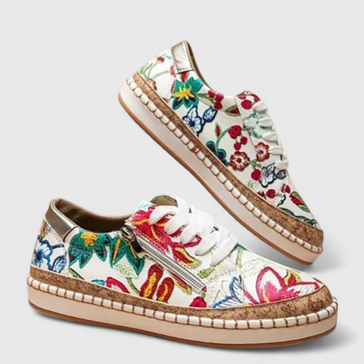 Comfortable Platform Sneakers for Women Floral-Embroidered