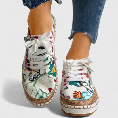 Comfortable Platform Sneakers for Women Floral-Embroidered