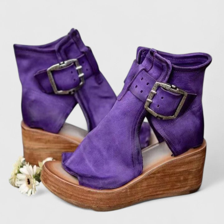 Stylish Wedge Booties for Women Buckle Peep-Toe Platform