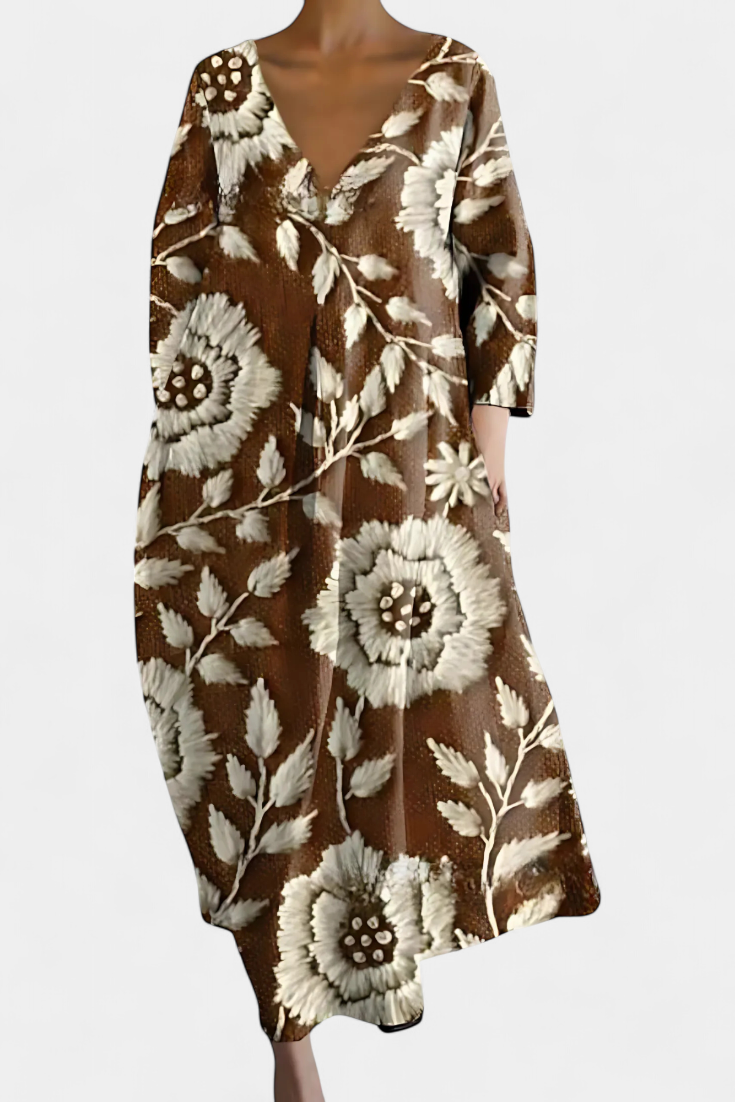 Comfortable V-Neck Dress for Women Abstract-Print Tiered