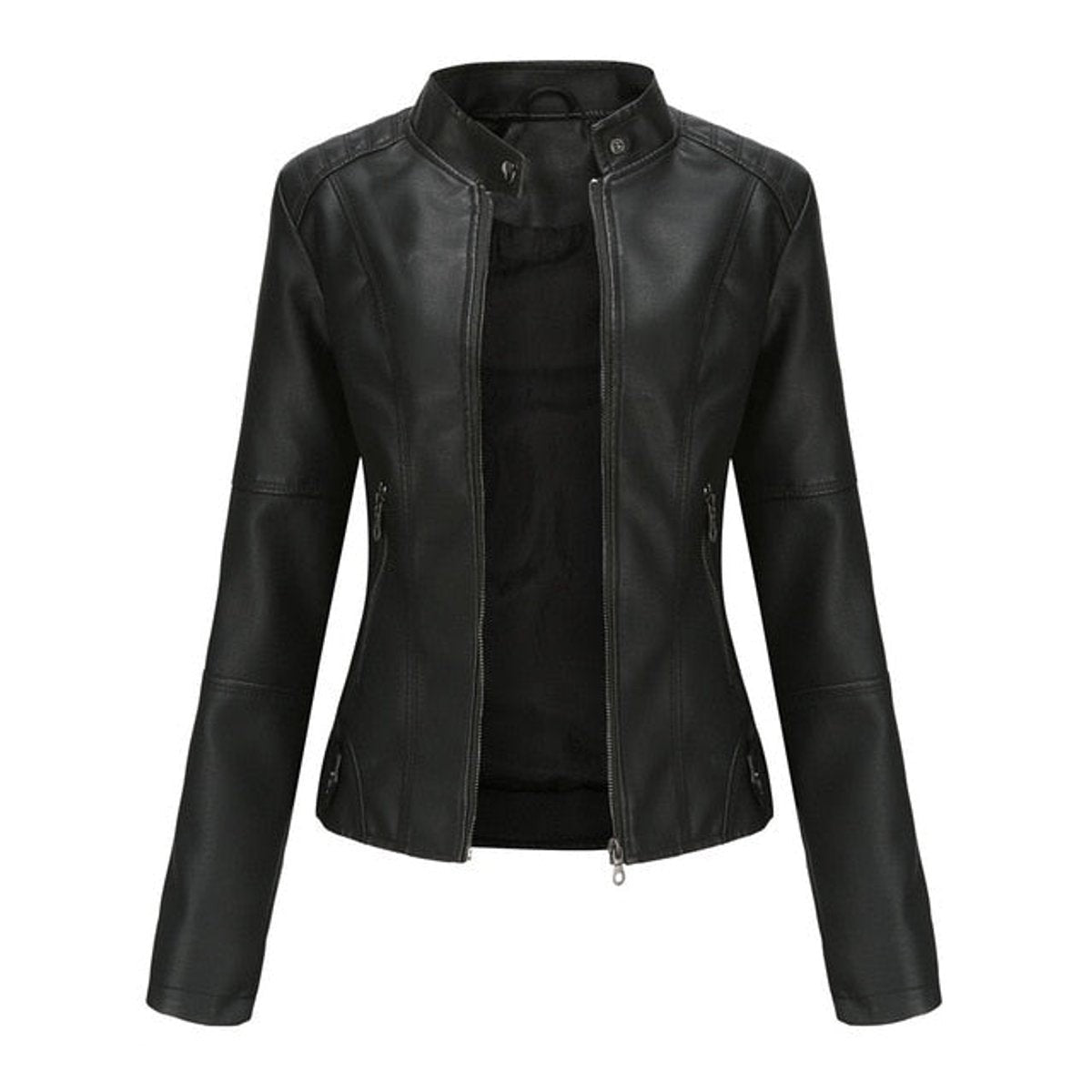 bikerjacke-damen-stehkragen-tailliert