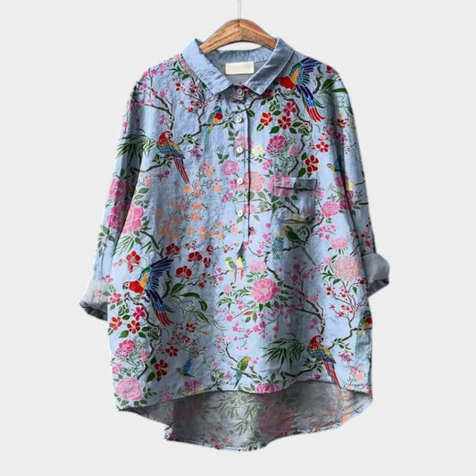 Elegant Blouse for Women Floral-Print Button-Front Long-Sleeve
