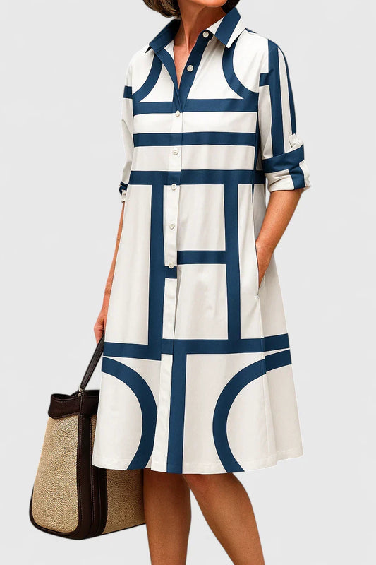 Elegant Shirt Dress for Women Collared Geometric-Print
