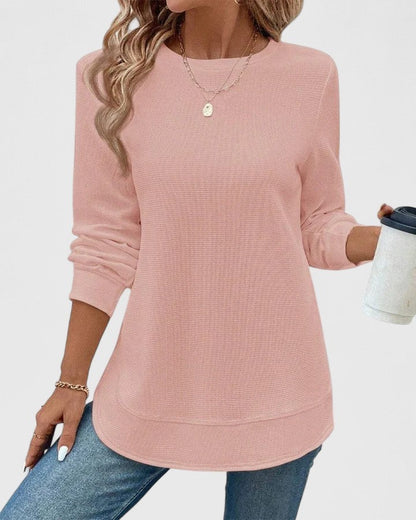 bluse-damen-waffelstrick-rundhals