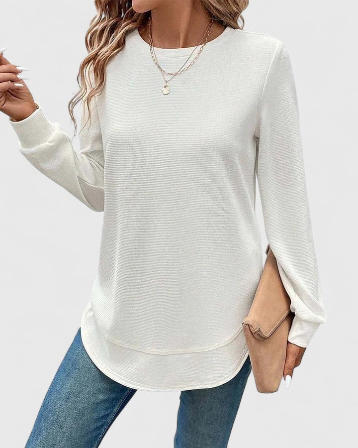 bluse-damen-waffelstrick-rundhals